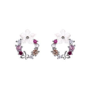 14K Gold and  Sterling Silver Opal and Resin Open Flower earrings with Crystals