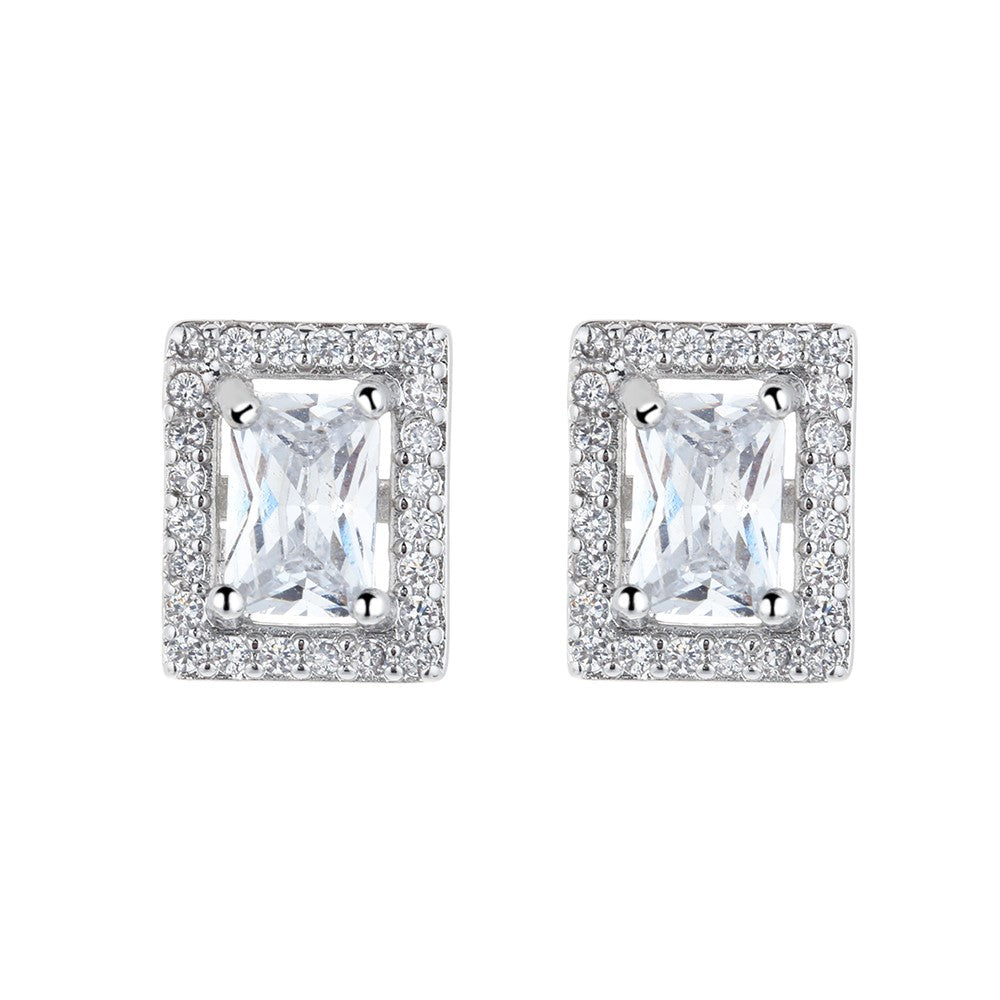 Sterling Silver emerald-cut Halo Studs with crystals