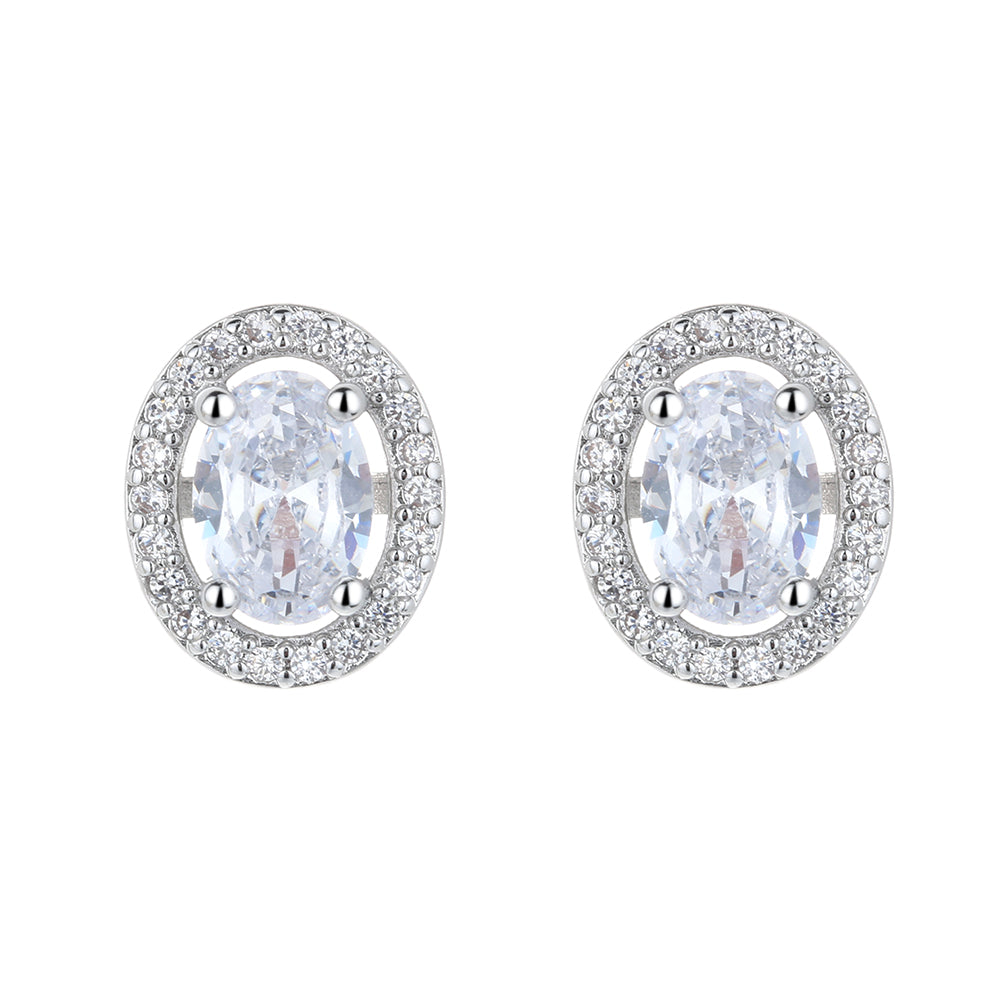 Sterling Silver Oval Halo Earrings with crystals