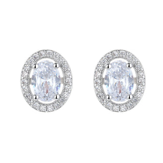 Sterling Silver Oval Halo Earrings with crystals