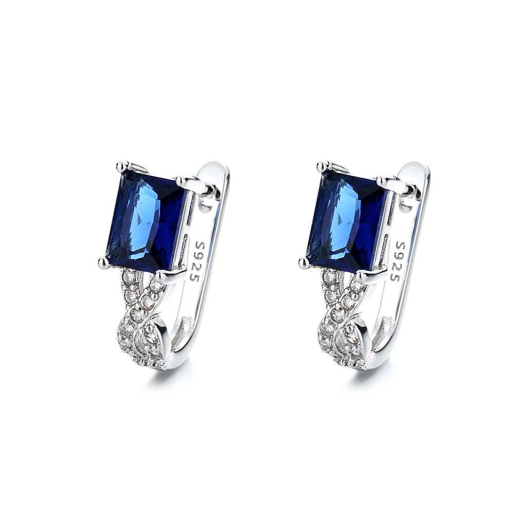 Sterling Silver Sapphire and 14 Gold Emerald Huggie Earring
