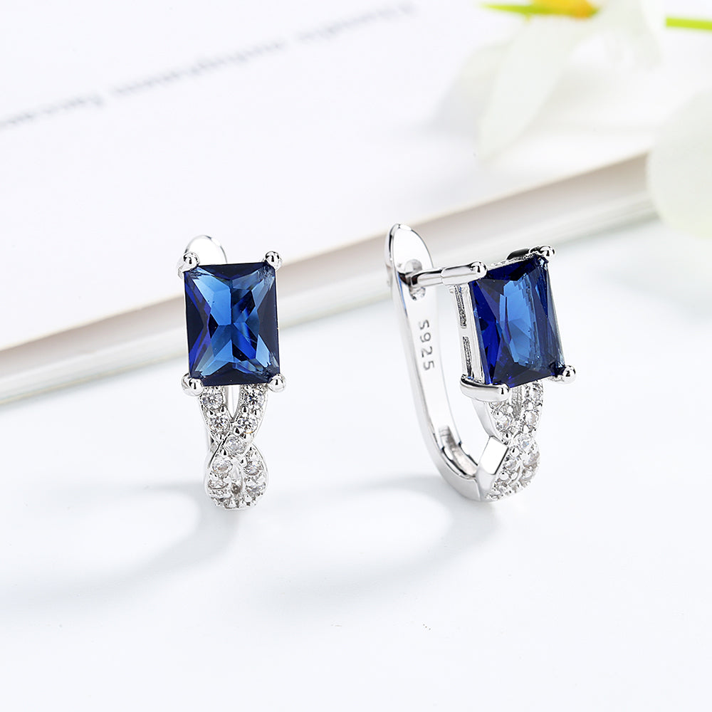 Sterling Silver Sapphire and 14 Gold Emerald Huggie Earring