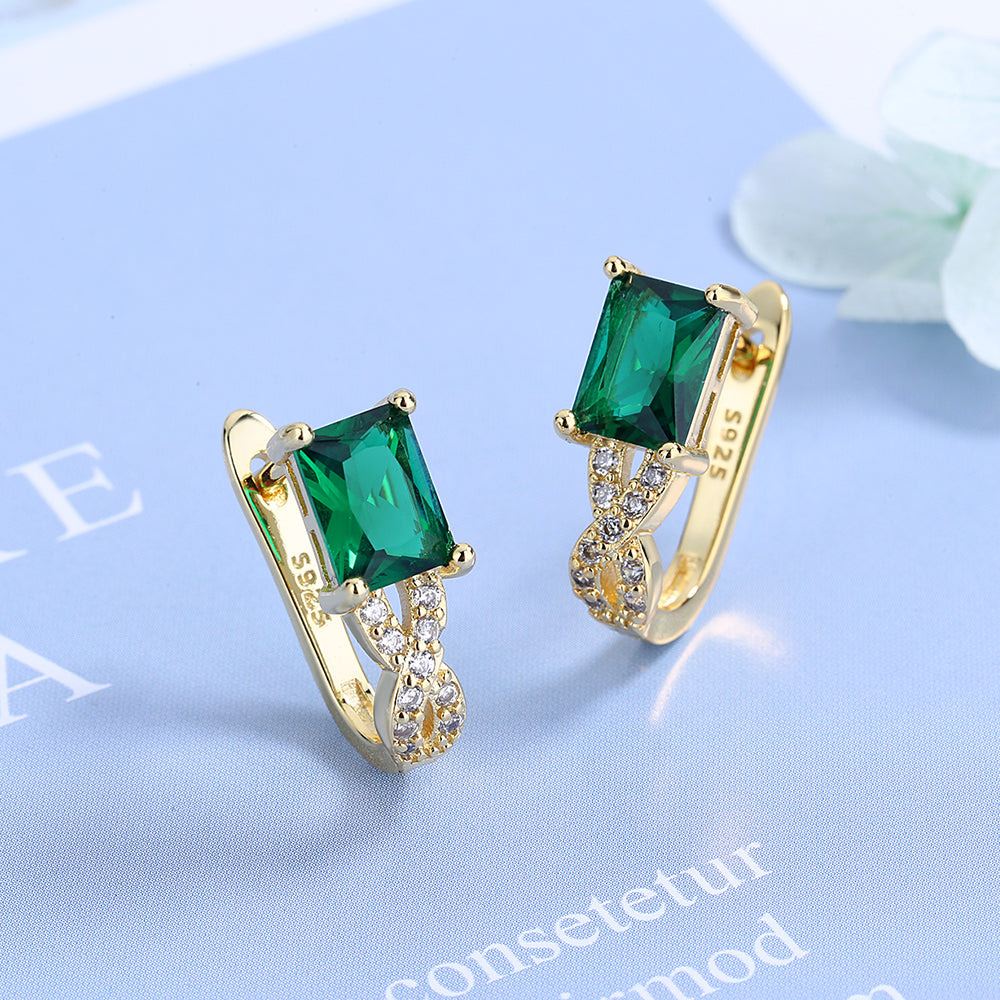 Sterling Silver Sapphire and 14 Gold Emerald Huggie Earring