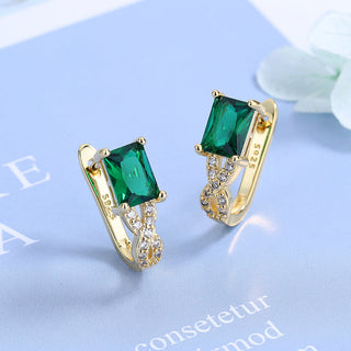 Sterling Silver Sapphire and 14 Gold Emerald Huggie Earring
