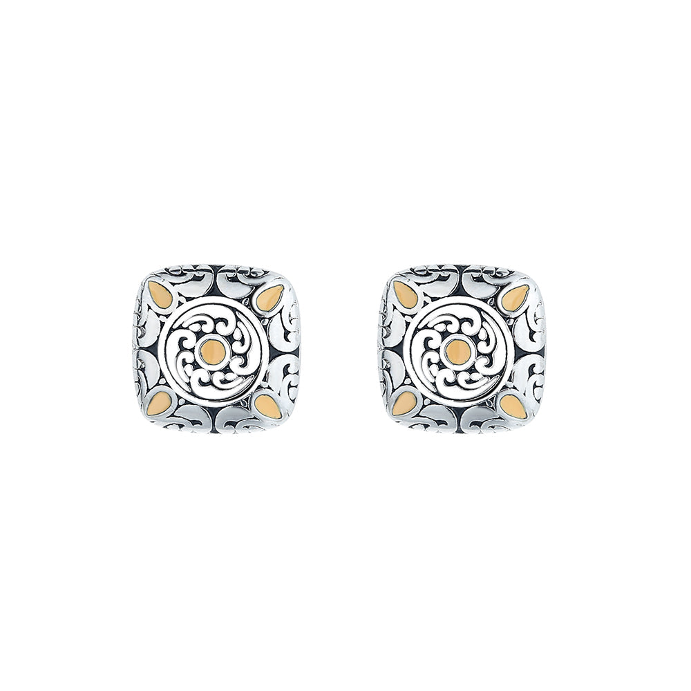 Sterling Silver Two Tone Artisan Stud Earring