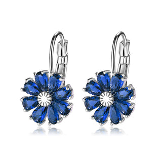 Multi-Color Flower Drop Leverback Earrings With Swarovski Crystals