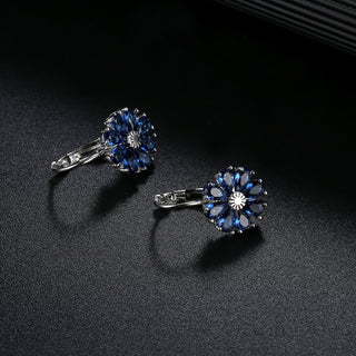 Sapphire and Multi-Color Flower Drop Leverback Earrings with Crystals