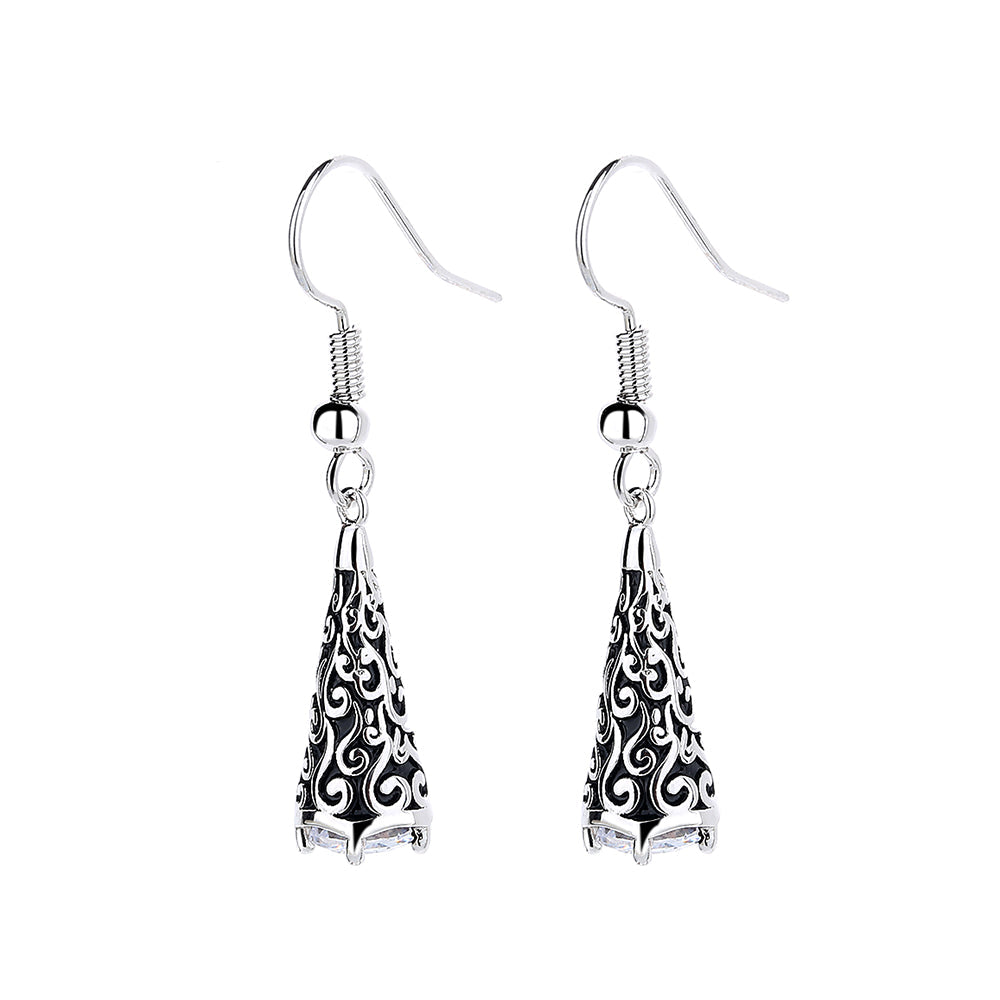 Bali Filigree Artisan Cone Drop Earrings with crystals from Swarovski