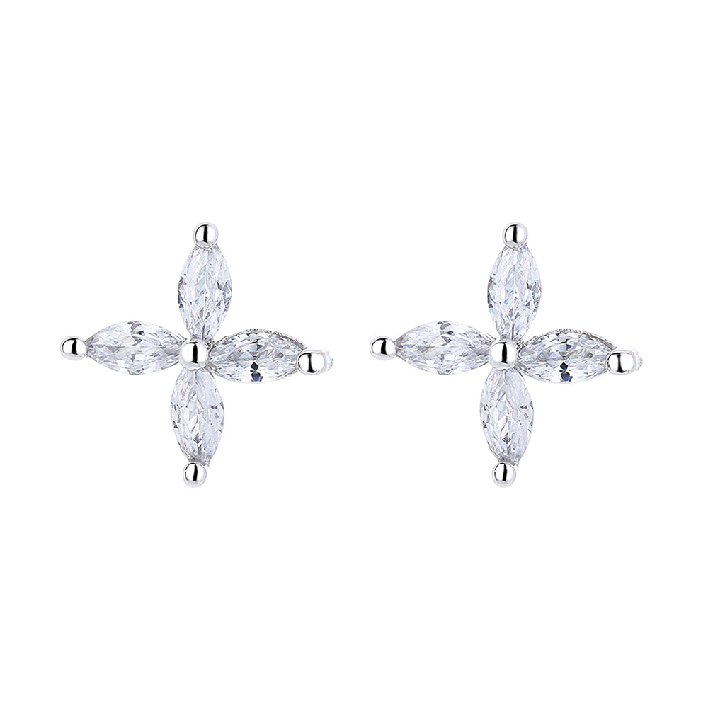 18K White Gold Plated Flower Earring with Genuine Crystals