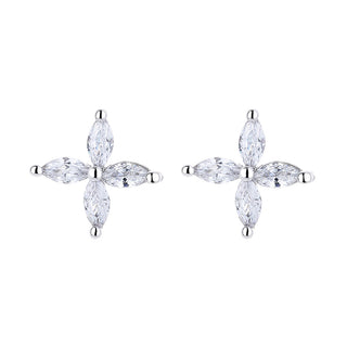 18K White Gold Plated Flower Earring with Genuine Crystals