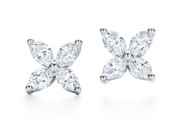 18K White Gold Plated Flower Earring with Genuine Crystals