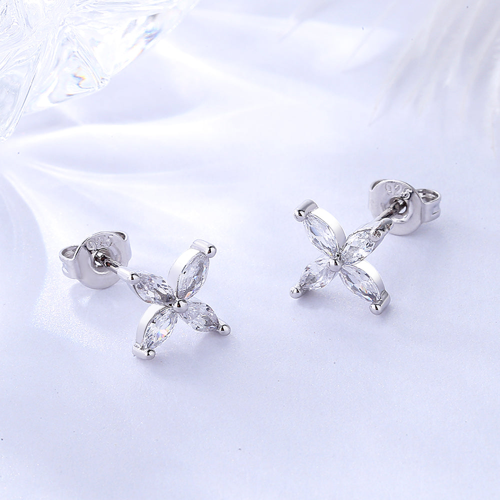 18K White Gold Plated Flower Earring with Genuine Crystals