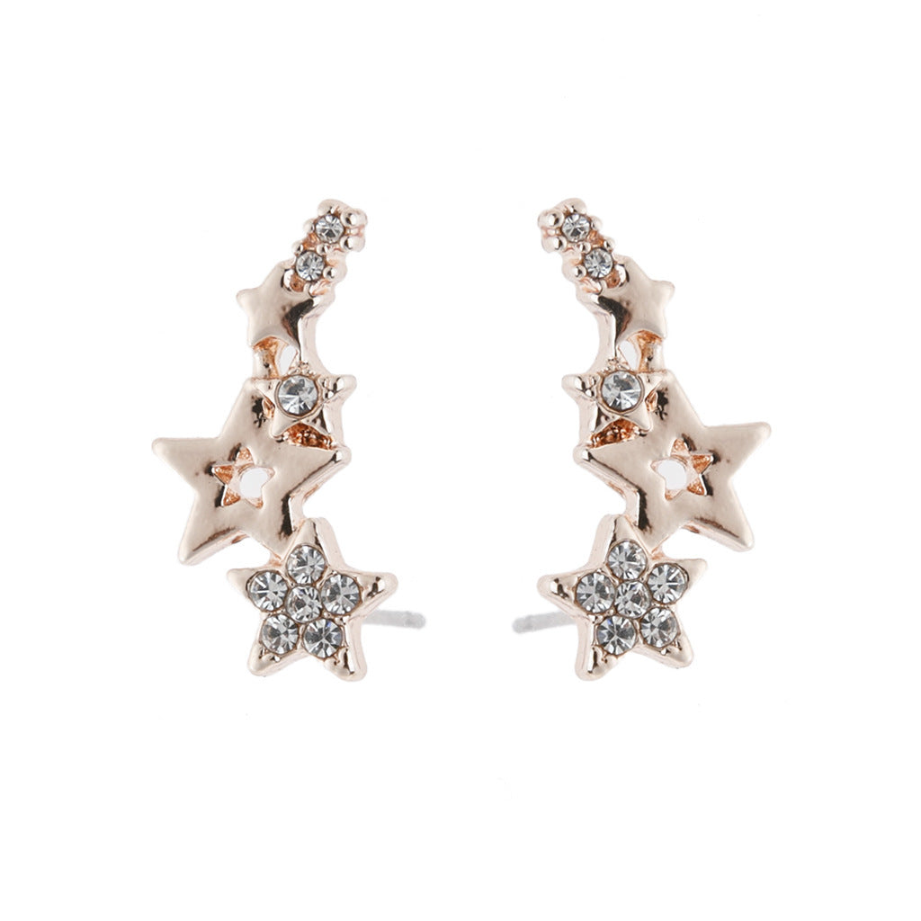 18K Gold-Plated Star Earring Climber with Genuine Crystals