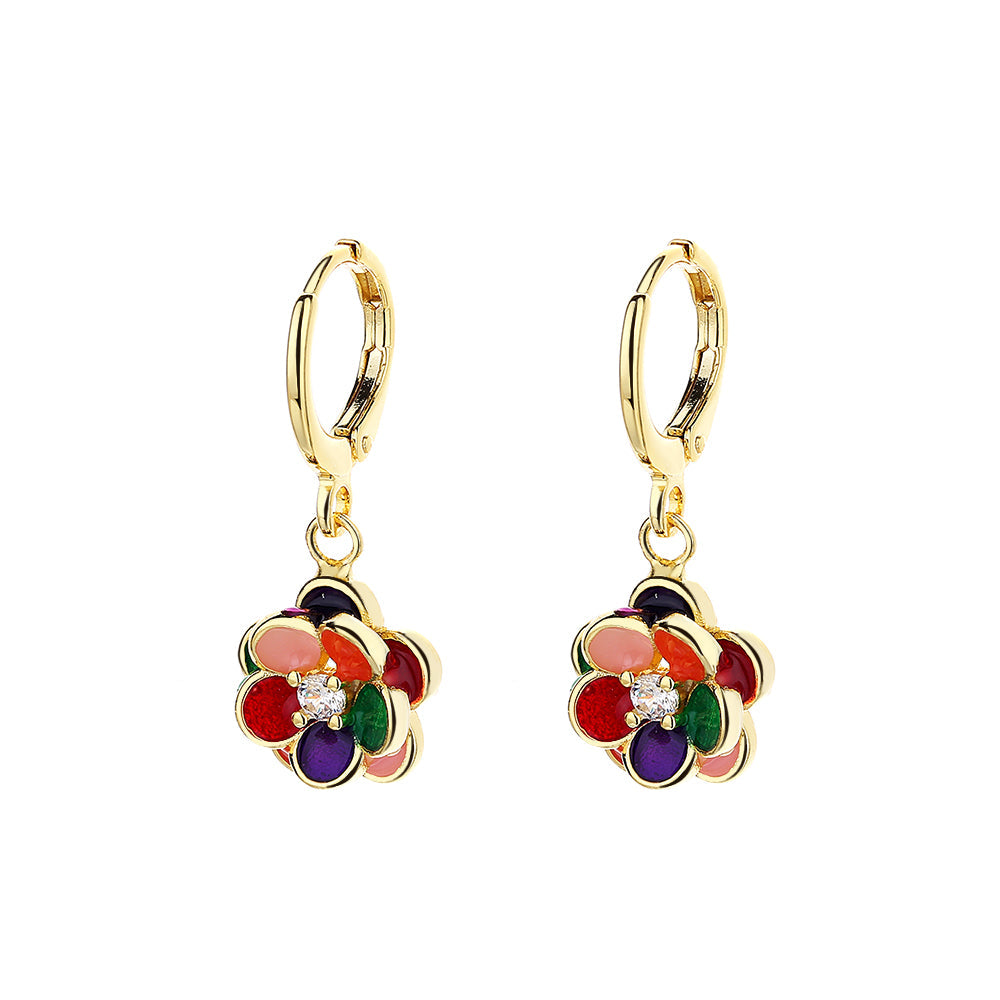 14K Preciosa Crystal Gold-Plated Floral Leverback Drop Earrings