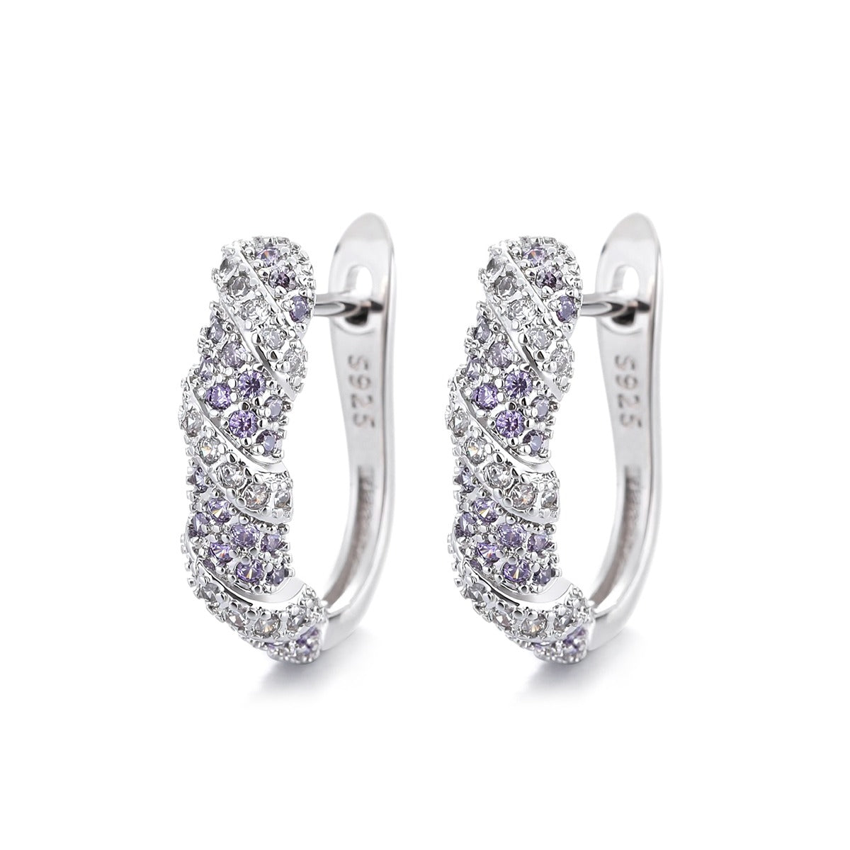Sterling Silver Blue and White Or Purple and White Sapphire Huggie Earring