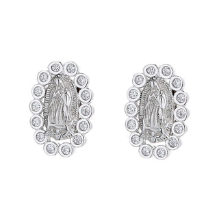 Sterling Silver Miraculous Mary Earrings With Crystals From Swarovski