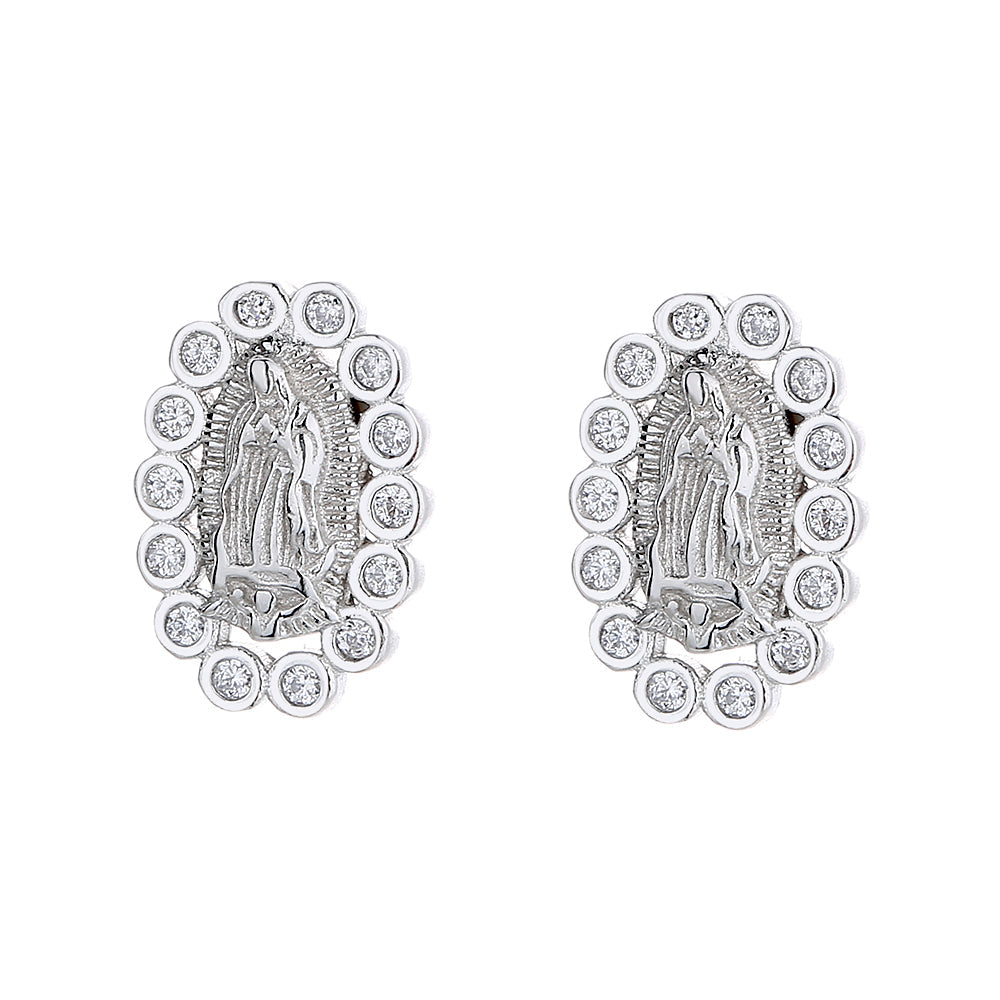 Sterling Silver Miraculous Mary Earrings with crystals
