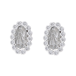 Sterling Silver Miraculous Mary Earrings with crystals