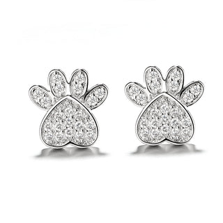 Sterling Silver and 14K Rose Gold Plated Crystal Paw Stud Earrings