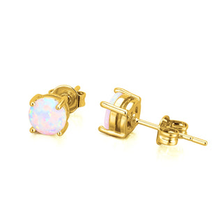 18K Gold and Sterling Silver With White Fiery Opal Stud Earring
