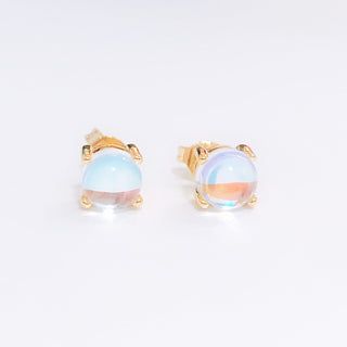 14k Gold and Sterling Silver with Moonstone Stud Earrings