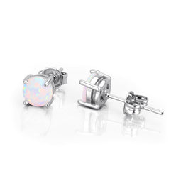 18K Gold and Sterling Silver With White Fiery Opal Stud Earring