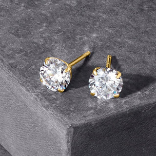 14K Gold Over Sterling Silver and Sterling Silver Genuine Crystal Round Stud Earring