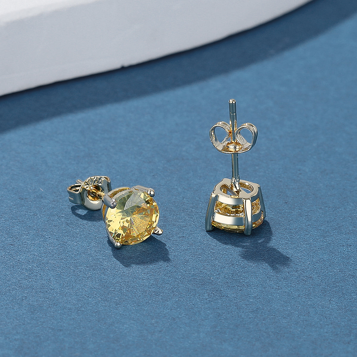 14K Gold and Sterling Silver Stud Earrings In Sapphire. Emerald and Citrine Options