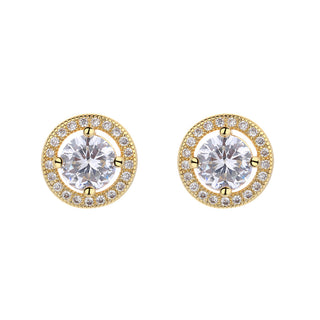 Amy and Annette 14K Gold or Sterling Silver Round Halo Earrings with Crystals