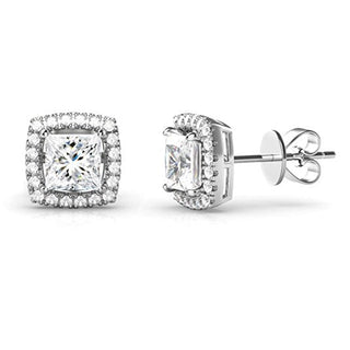 14K Gold over Sterling Silver Simulated Diamond Halo Stud Earrings
