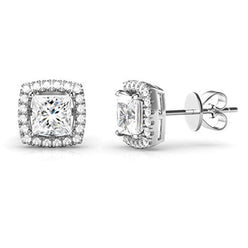 14K Gold over Sterling Silver Simulated Diamond Halo Stud Earrings