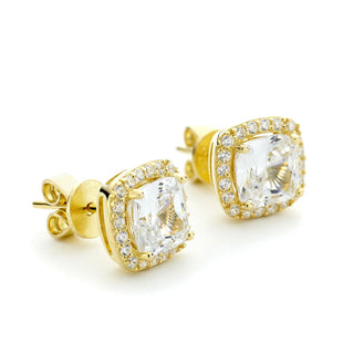 14K Gold over Sterling Silver Simulated Diamond Halo Stud Earrings