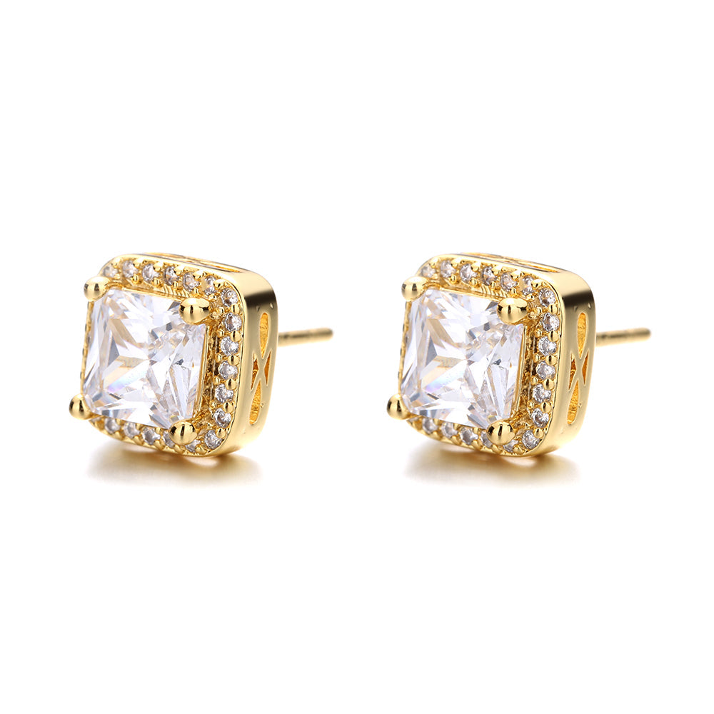 14K Gold over Sterling Silver Simulated Diamond Halo Stud Earrings
