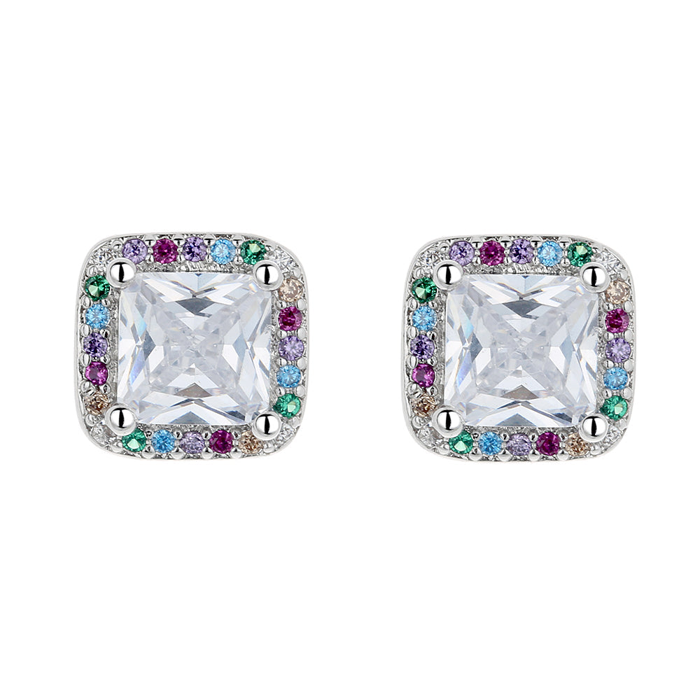 14K Gold over Sterling Silver Simulated Diamond Halo Stud Earrings