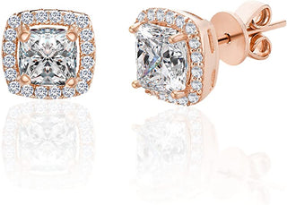 14K Gold over Sterling Silver Simulated Diamond Halo Stud Earrings