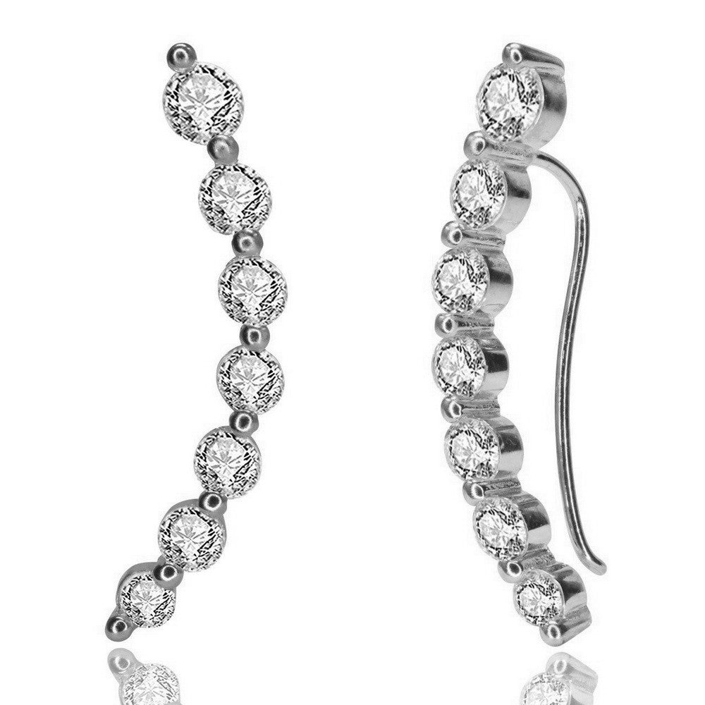 Amy and Annette 14K White Gold Plated  Earring Crawler Climber with Crystals