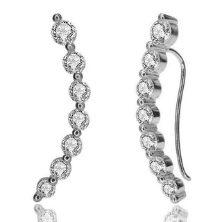 Amy and Annette 14K White Gold Plated  Earring Crawler Climber with Crystals