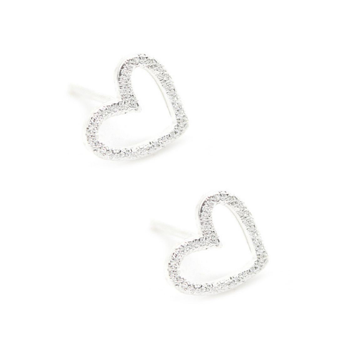 Hammered Sterling Silver Open Heart Stud Earring