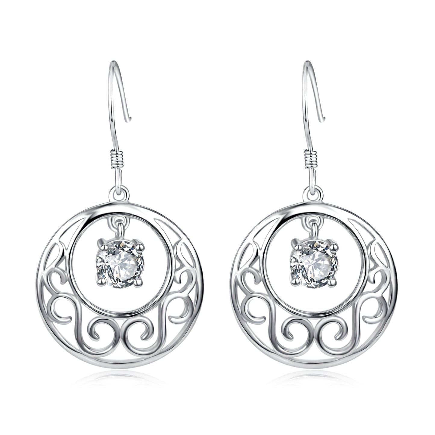 Sterling Silver Filigree Round Drop Earring and White Topaz