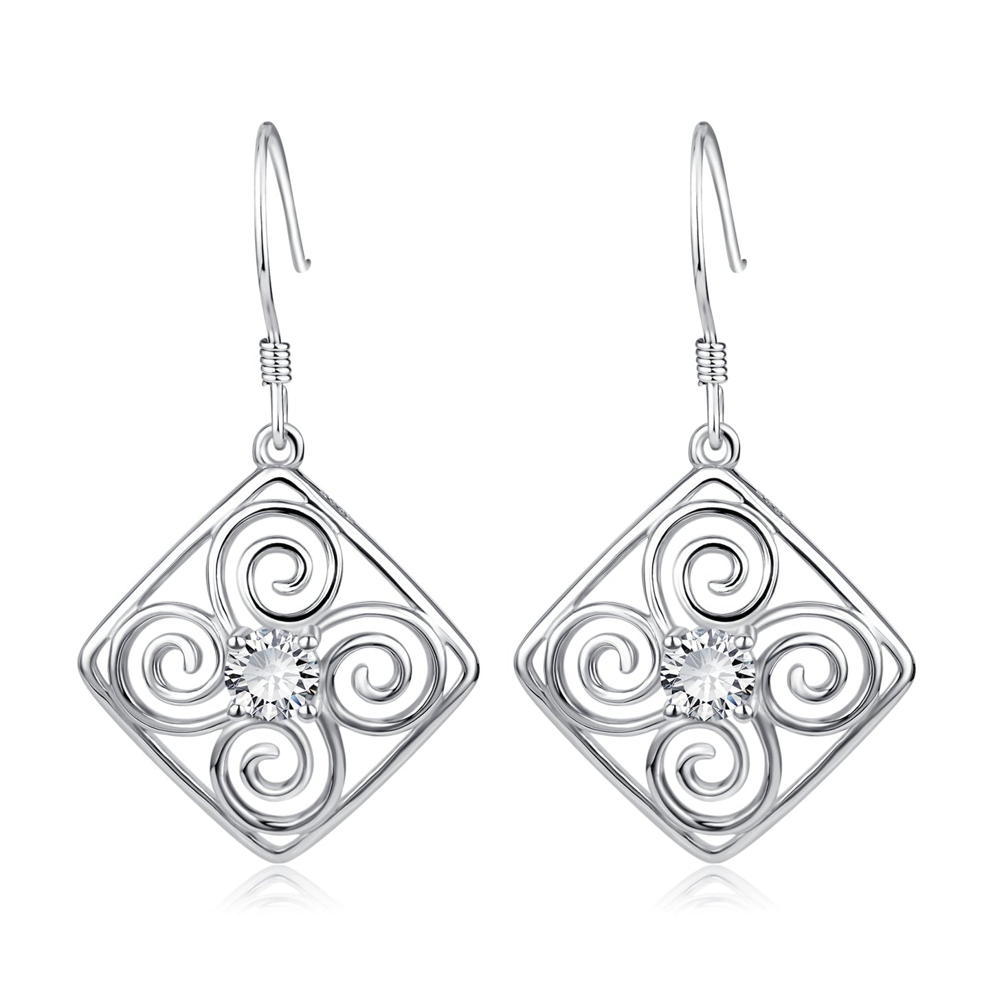 Sterling Silver and White Topaz Drop Swirl Earrings