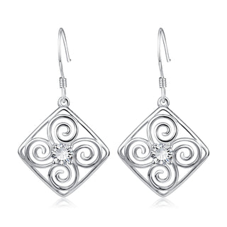 Sterling Silver and White Topaz Drop Swirl Earrings