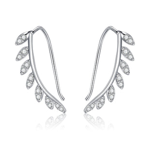 Sterling Silver Crystal Leaf Climber Earring