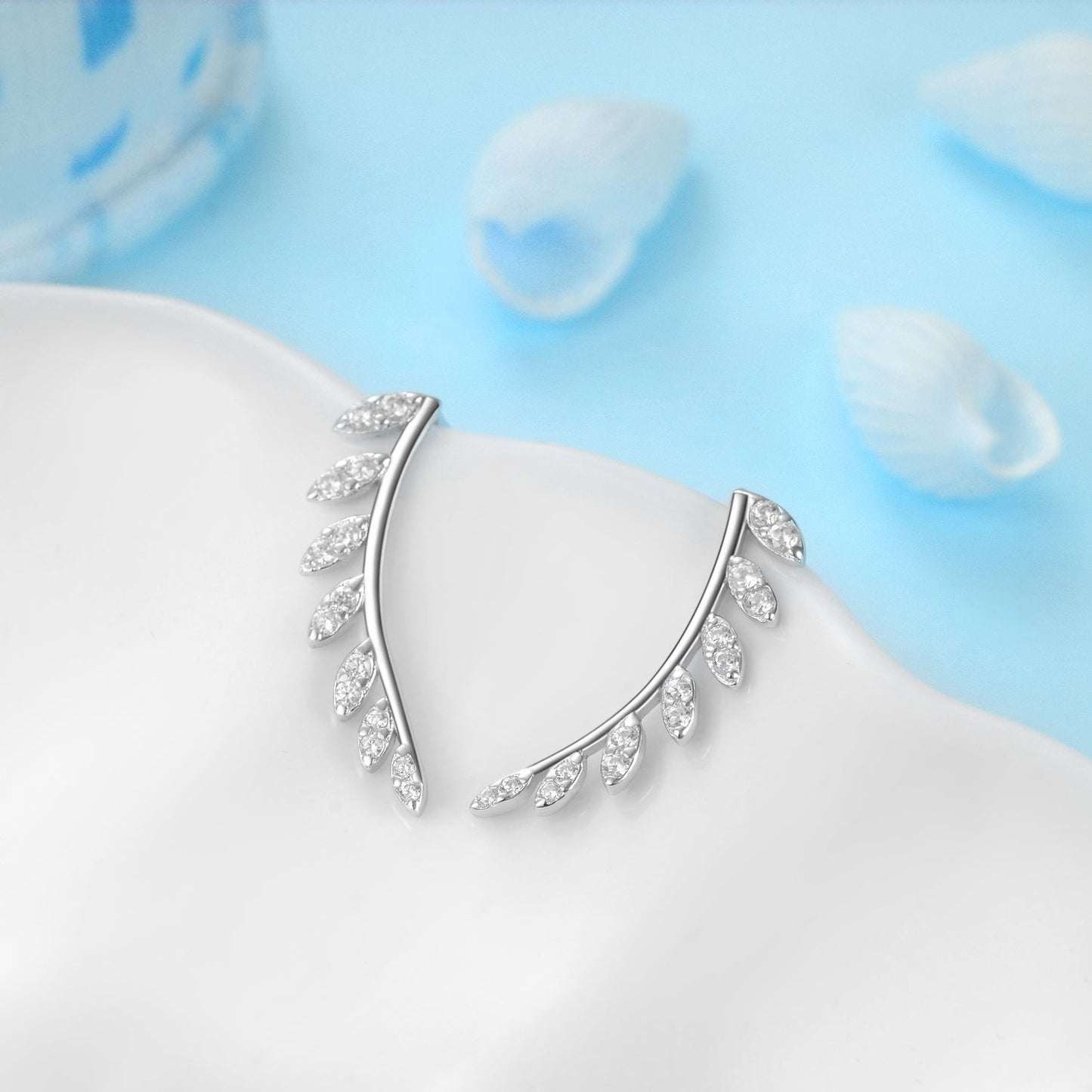 Sterling Silver Crystal Leaf Climber Earring