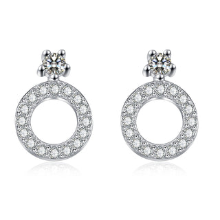 Sterling Silver Stud and Circle Drop Earring with Crystals