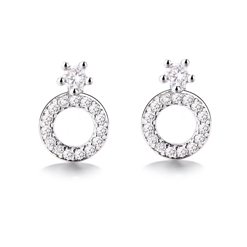 Sterling Silver Stud and Circle Drop Earring with Crystals
