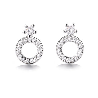 Sterling Silver Stud and Circle Drop Earring with Crystals