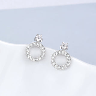 Sterling Silver Stud and Circle Drop Earring with Crystals