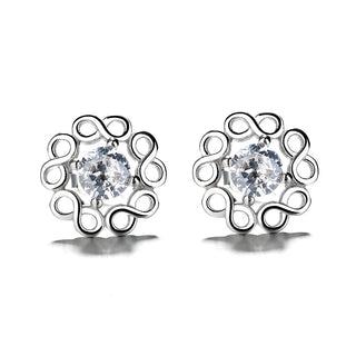 Sterling Silver Crystal Infinity Flower Earrings