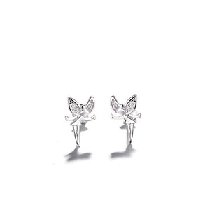 18K Rose Gold and Sterling Silver Crystal Fairy Stud Earrings