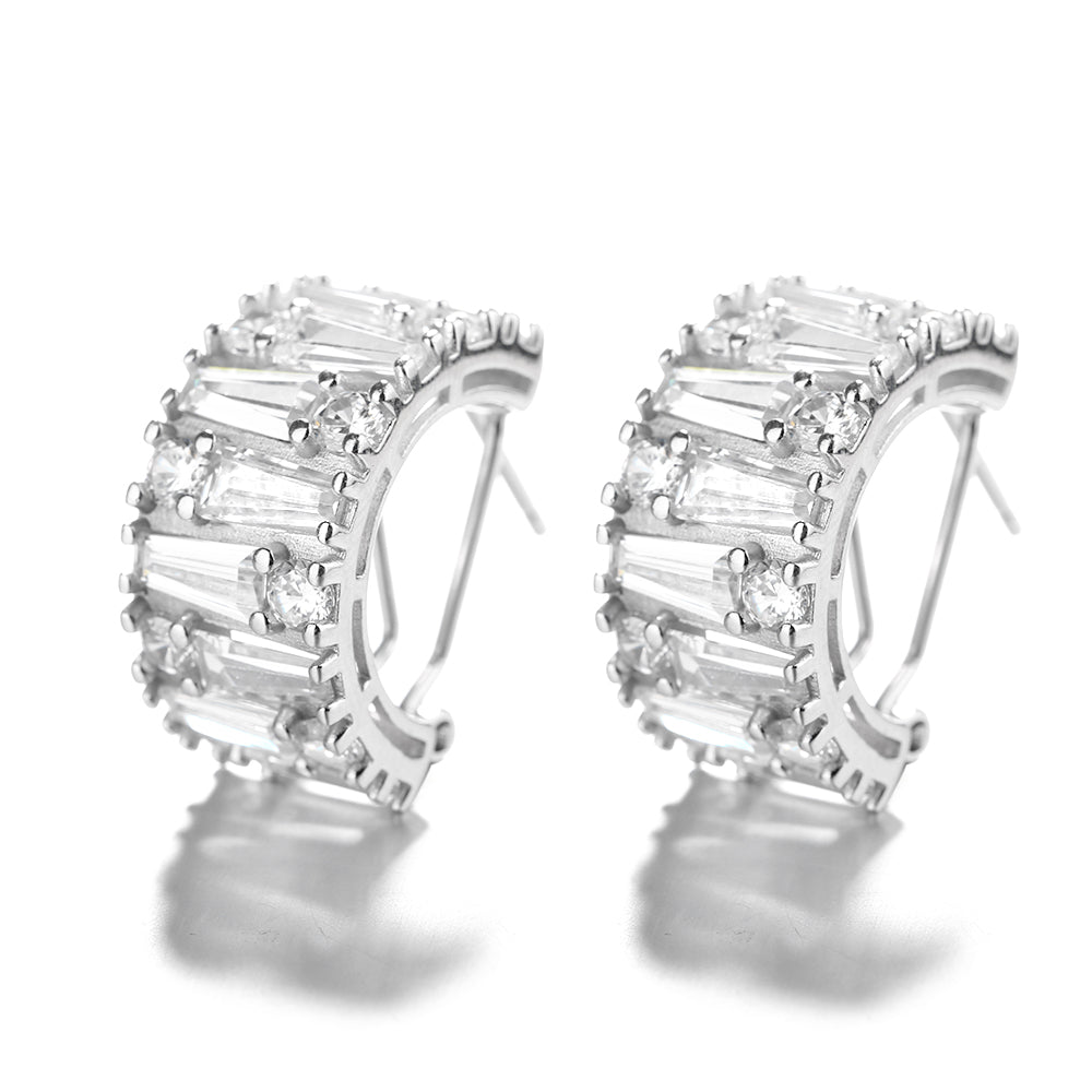 14K Gold Plated Round and Emerald Huggie Earrings With Genuine Crystals